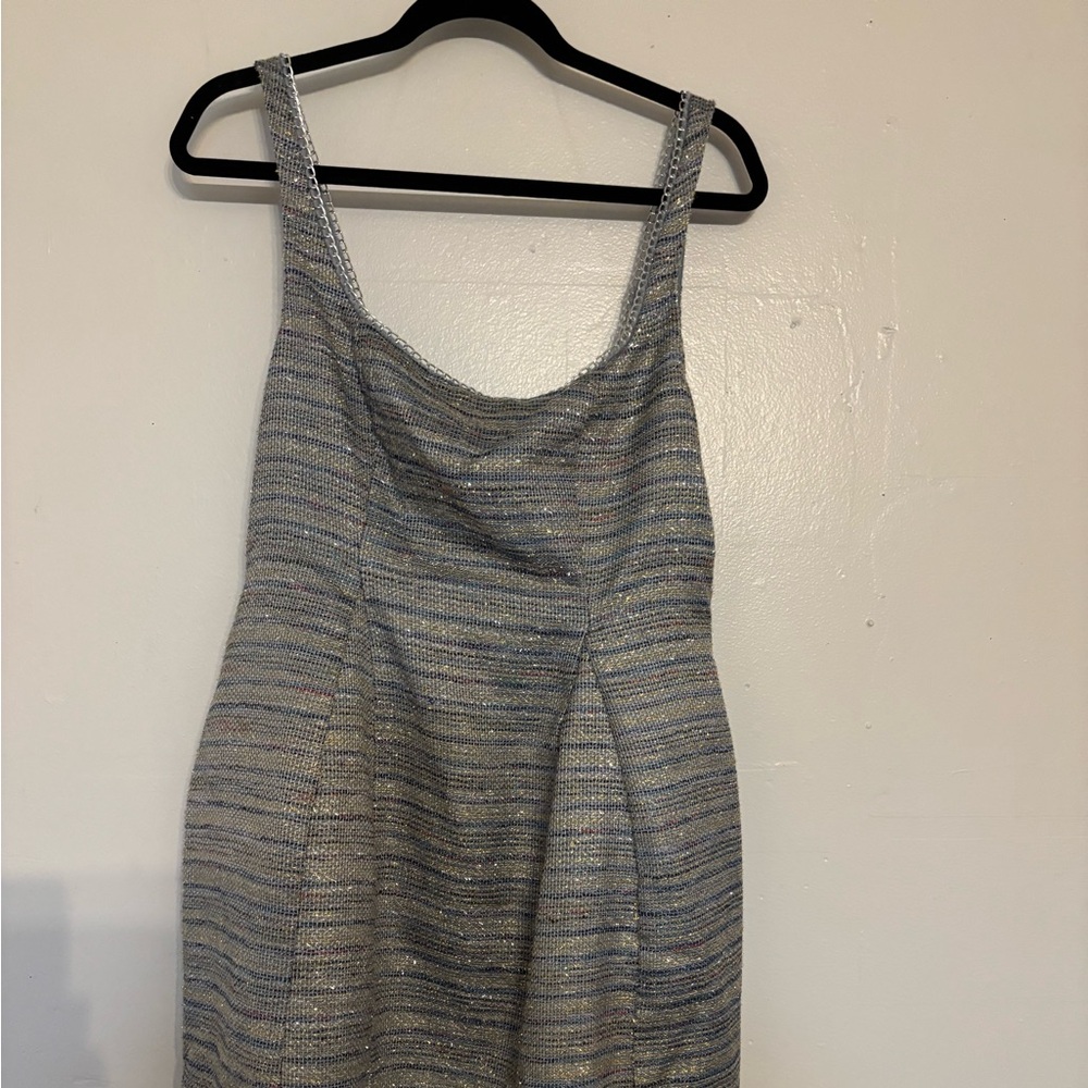 Maeve Silver and Blue Striped Mini Dress